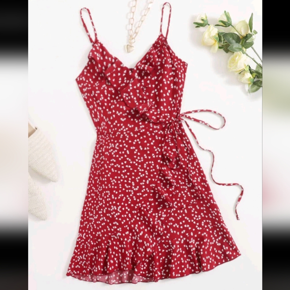 Wrap dress size 3x red with white hearts Valentine's Day QUICK SHIP!!!